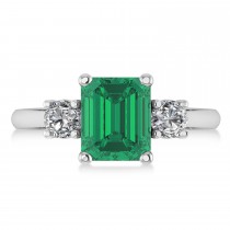 Emerald & Round 3-Stone Emerald & Diamond Engagement Ring 14k White Gold (3.00ct)