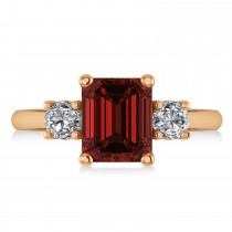Emerald & Round 3-Stone Garnet & Diamond Engagement Ring 14k Rose Gold (3.00ct)
