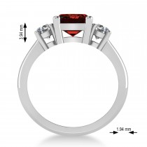 Emerald & Round 3-Stone Garnet & Diamond Engagement Ring 14k White Gold (3.00ct)