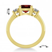 Emerald & Round 3-Stone Garnet & Diamond Engagement Ring 14k Yellow Gold (3.00ct)