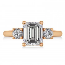 Emerald & Round 3-Stone Moissanite & Diamond Engagement Ring 14k Rose Gold (3.00ct)