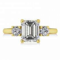 Emerald & Round 3-Stone Moissanite & Diamond Engagement Ring 14k Yellow Gold (3.00ct)