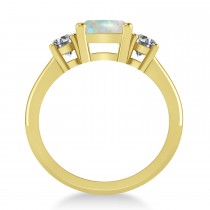 Emerald & Round 3-Stone Opal & Diamond Engagement Ring 14k Yellow Gold (3.00ct)