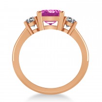 Emerald & Round 3-Stone Pink Topaz & Diamond Engagement Ring 14k Rose Gold (3.00ct)