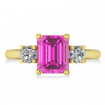 Emerald & Round 3-Stone Pink Topaz & Diamond Engagement Ring 14k Yellow Gold (3.00ct)