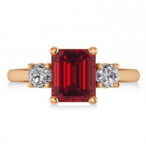 Emerald & Round 3-Stone Ruby & Diamond Engagement Ring 14k Rose Gold (3.00ct)