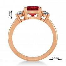 Emerald & Round 3-Stone Ruby & Diamond Engagement Ring 14k Rose Gold (3.00ct)