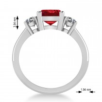 Emerald & Round 3-Stone Ruby & Diamond Engagement Ring 14k White Gold (3.00ct)