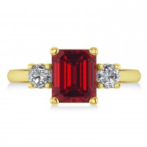 Emerald & Round 3-Stone Ruby & Diamond Engagement Ring 14k Yellow Gold (3.00ct)