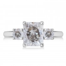 Emerald & Round 3-Stone Salt & Pepper Diamond Engagement Ring 14k White Gold (3.00ct)