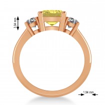 Emerald & Round 3-Stone Yellow & White Diamond Engagement Ring 14k Rose Gold (3.00ct)