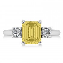 Emerald & Round 3-Stone Yellow & White Diamond Engagement Ring 14k White Gold (3.00ct)