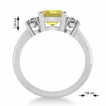 Emerald & Round 3-Stone Yellow & White Diamond Engagement Ring 14k White Gold (3.00ct)