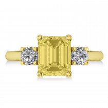 Emerald & Round 3-Stone Yellow & White Diamond Engagement Ring 14k Yellow Gold (3.00ct)