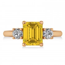 Emerald & Round 3-Stone Yellow Sapphire & Diamond Engagement Ring 14k Rose Gold (3.00ct)