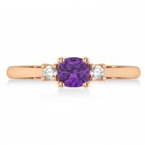 Cushion Amethyst & Diamond Three-Stone Engagement Ring 14k Rose Gold (0.60ct)