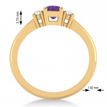 Cushion Amethyst & Diamond Three-Stone Engagement Ring 14k Yellow Gold (0.60ct)
