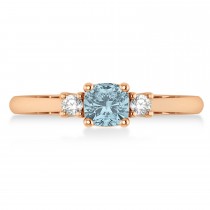Cushion Aquamarine & Diamond Three-Stone Engagement Ring 14k Rose Gold (0.60ct)