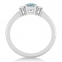Cushion Aquamarine & Diamond Three-Stone Engagement Ring 14k White Gold (0.60ct)