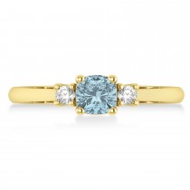 Cushion Aquamarine & Diamond Three-Stone Engagement Ring 14k Yellow Gold (0.60ct)