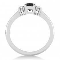 Cushion Black & White Diamond Three-Stone Engagement Ring 14k White Gold (0.60ct)