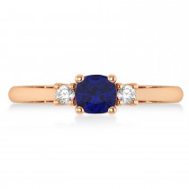 Cushion Blue Sapphire & Diamond Three-Stone Engagement Ring 14k Rose Gold (0.60ct)