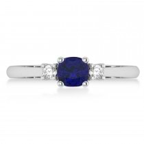 Cushion Blue Sapphire & Diamond Three-Stone Engagement Ring 14k White Gold (0.60ct)