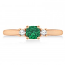 Cushion Emerald & Diamond Three-Stone Engagement Ring 14k Rose Gold (0.60ct)