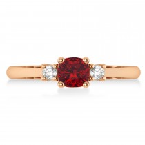 Cushion Ruby & Diamond Three-Stone Engagement Ring 14k Rose Gold (0.60ct)
