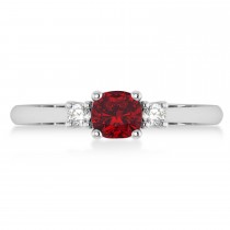 Cushion Ruby & Diamond Three-Stone Engagement Ring 14k White Gold (0.60ct)