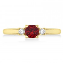 Cushion Ruby & Diamond Three-Stone Engagement Ring 14k Yellow Gold (0.60ct)