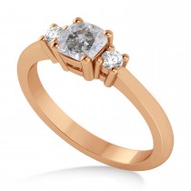 Cushion Salt & Pepper & White Diamond Three-Stone Engagement Ring 14k Rose Gold (0.60ct)