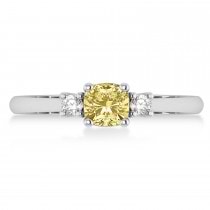 Cushion Yellow & White Diamond Three-Stone Engagement Ring 14k White Gold (0.60ct)