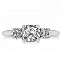 Cushion & Round 3-Stone Diamond Engagement Ring 14k White Gold (2.50ct)