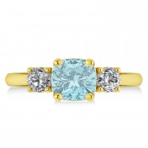 Cushion & Round 3-Stone Aquamarine & Diamond Engagement Ring 14k Yellow Gold (2.50ct)