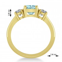Cushion & Round 3-Stone Aquamarine & Diamond Engagement Ring 14k Yellow Gold (2.50ct)