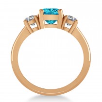 Cushion & Round 3-Stone Blue & White Diamond Engagement Ring 14k Rose Gold (2.50ct)