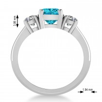 Cushion & Round 3-Stone Blue & White Diamond Engagement Ring 14k White Gold (2.50ct)
