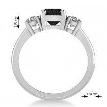 Cushion & Round 3-Stone Black & White Diamond Engagement Ring 14k White Gold (2.50ct)