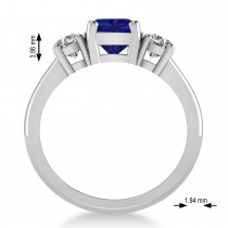 Cushion & Round 3-Stone Blue Sapphire & Diamond Engagement Ring 14k White Gold (2.50ct)