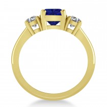 Cushion & Round 3-Stone Blue Sapphire & Diamond Engagement Ring 14k Yellow Gold (2.50ct)