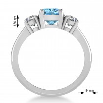Cushion & Round 3-Stone Blue Topaz & Diamond Engagement Ring 14k White Gold (2.50ct)