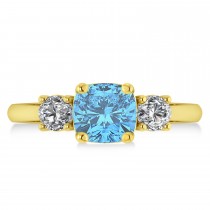 Cushion & Round 3-Stone Blue Topaz & Diamond Engagement Ring 14k Yellow Gold (2.50ct)