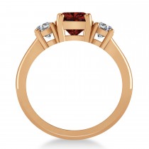 Cushion & Round 3-Stone Garnet & Diamond Engagement Ring 14k Rose Gold (2.50ct)