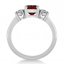 Cushion & Round 3-Stone Garnet & Diamond Engagement Ring 14k White Gold (2.50ct)