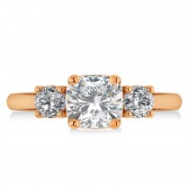 Cushion & Round 3-Stone Moissanite & Diamond Engagement Ring 14k Rose Gold (2.50ct)