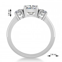 Cushion & Round 3-Stone Moissanite & Diamond Engagement Ring 14k White Gold (2.50ct)
