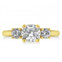 Cushion & Round 3-Stone Moissanite & Diamond Engagement Ring 14k Yellow Gold (2.50ct)