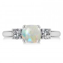 Cushion & Round 3-Stone Opal & Diamond Engagement Ring 14k White Gold (2.50ct)
