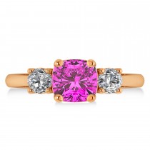 Cushion & Round 3-Stone Pink Topaz & Diamond Engagement Ring 14k Rose Gold (2.50ct)